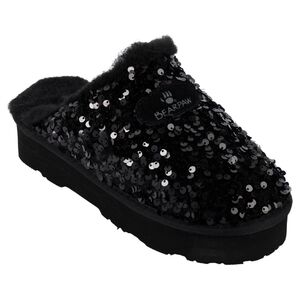 Bearpaw Black Sequin mule shoe w/ wool blend interior and suede leather Nitb